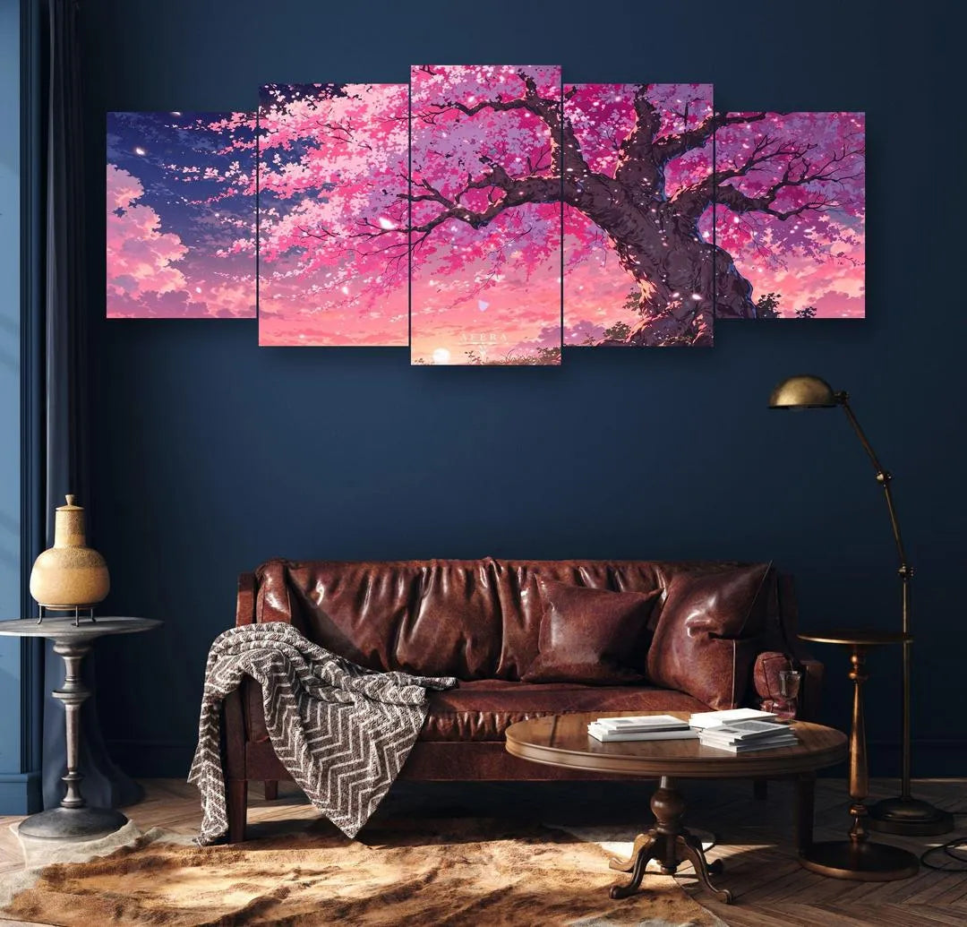 Tree Design Wall Frame Set Pink 5 Pcs