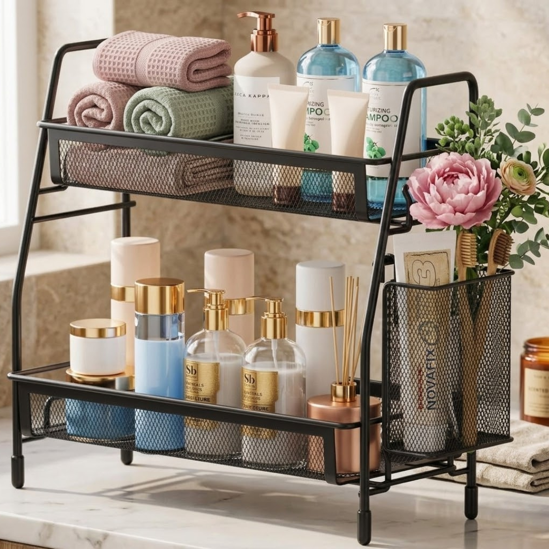 Black 2 Tier Bathroom Storage Organizer Mesh