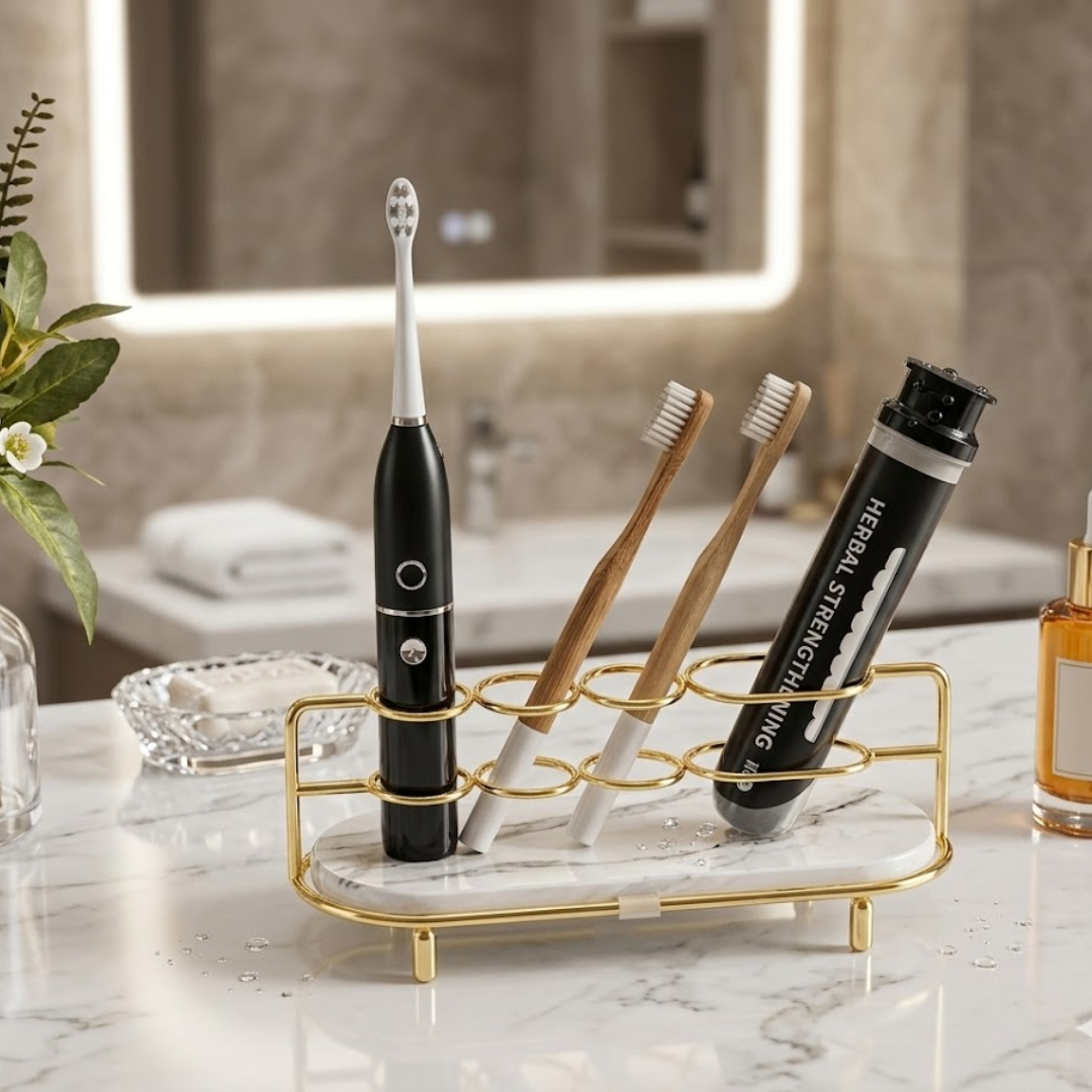 Golden Iron Toothbrush Holder Rack 10x4x4 Inch