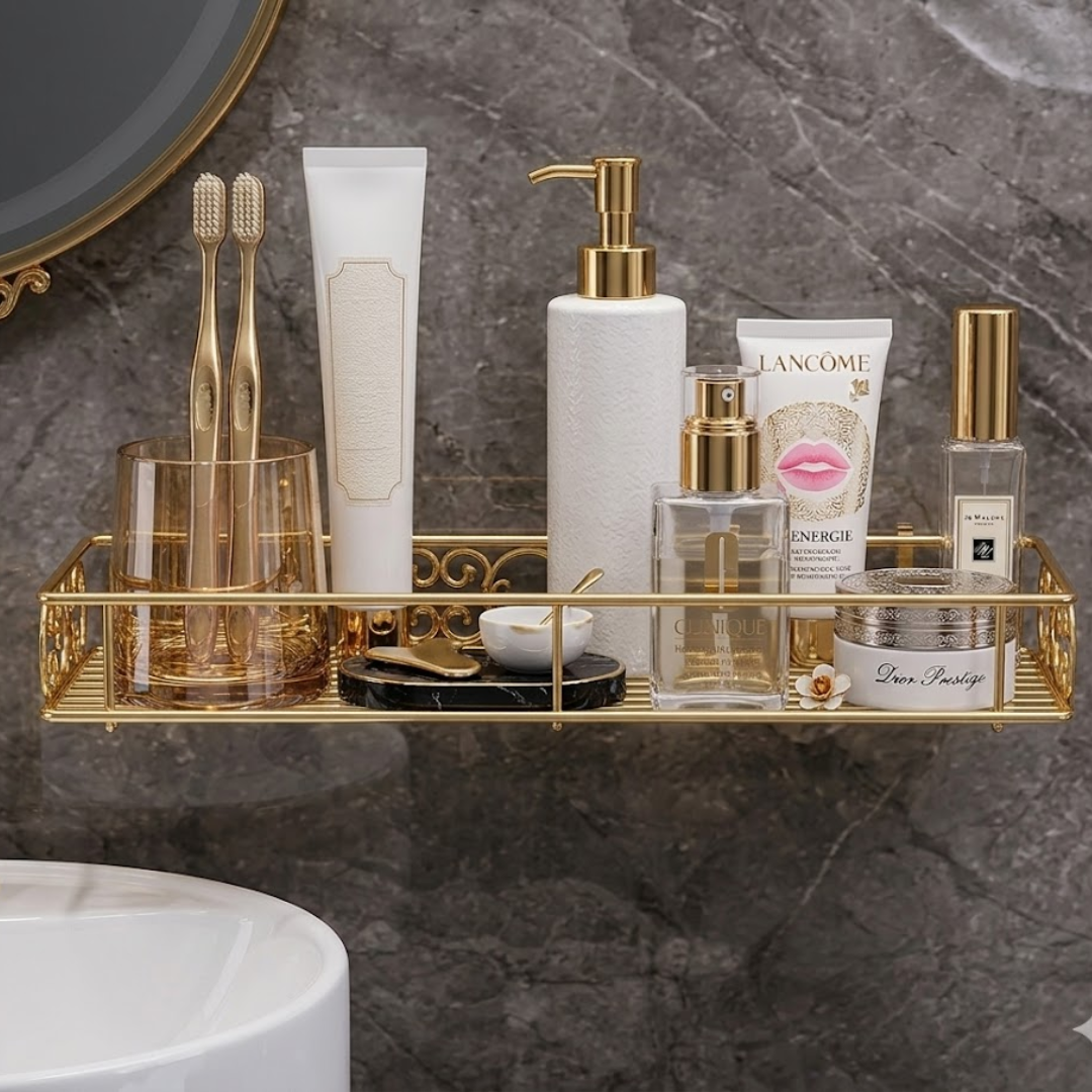 Golden Wall Mounted Bathroom Storage Rack