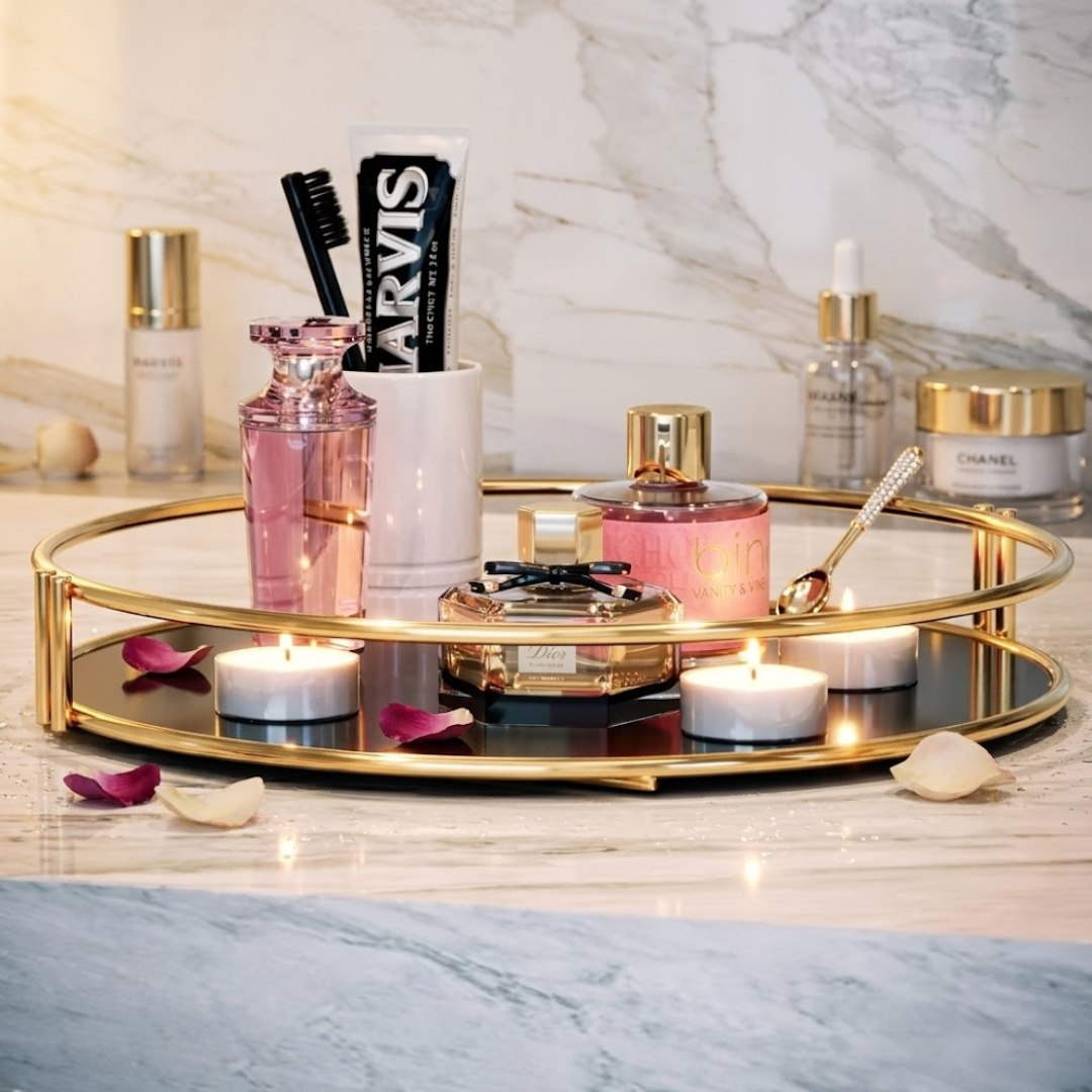 Gold Metal Makeup Organizer Rack