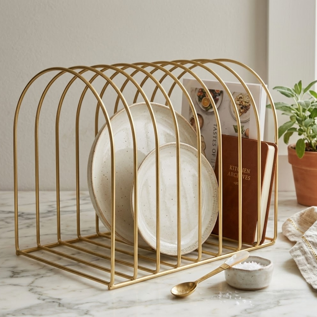 Freestanding Iron Shelf Plate Organizer Rack