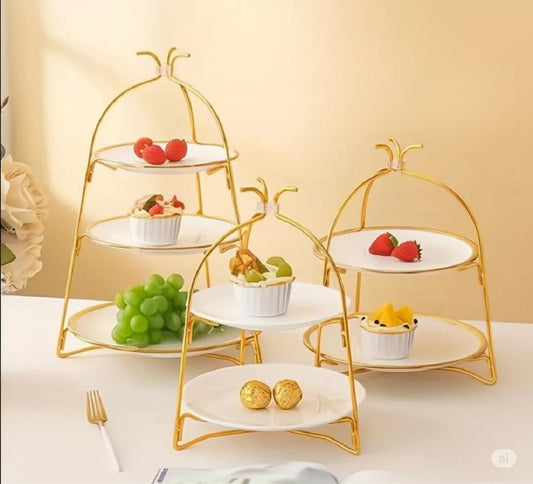 Golden 3 Tier Iron Fruit & Cake Stand