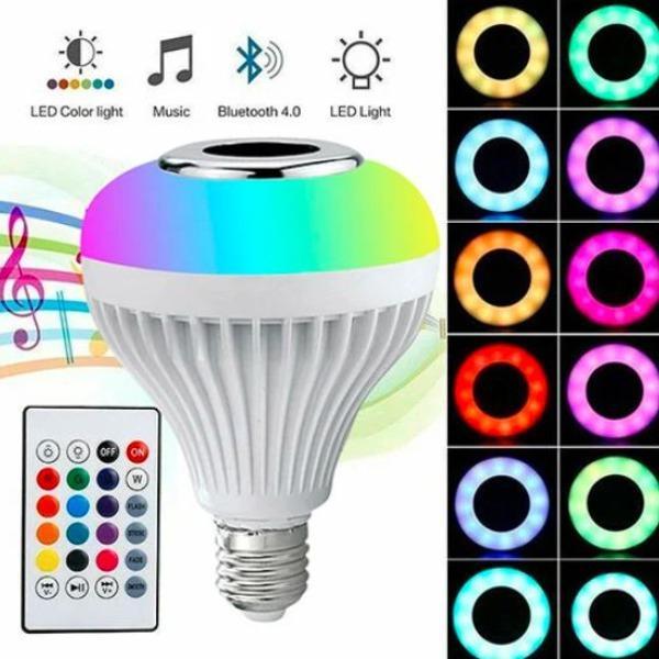 Smart LED RGB 12W Bluetooth Speaker Bulb – Color Changing Light with Remote & App Control (E27/B22)