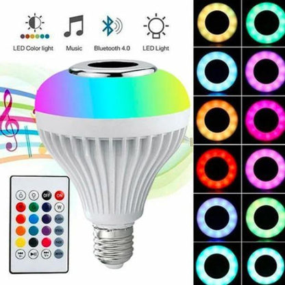 Smart LED RGB 12W Bluetooth Speaker Bulb – Color Changing Light with Remote & App Control (E27/B22)