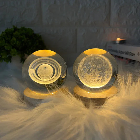 Galaxy Crystal Ball Lamp | 3D Planet Moon Night Light | Bedroom & Party Home Decor