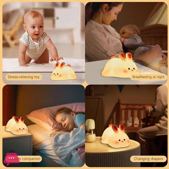 Silicone Rabbit Night Lamp – Rechargeable Cute Bunny LED Lamp with Touch Sensor & Adjustable Brightness (Kids Bedside Light)