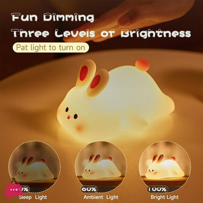 Silicone Rabbit Night Lamp – Rechargeable Cute Bunny LED Lamp with Touch Sensor & Adjustable Brightness (Kids Bedside Light)