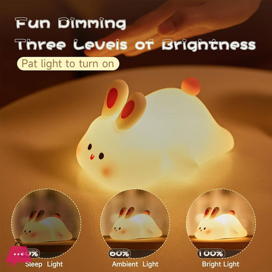 Silicone Rabbit Night Lamp – Rechargeable Cute Bunny LED Lamp with Touch Sensor & Adjustable Brightness (Kids Bedside Light)