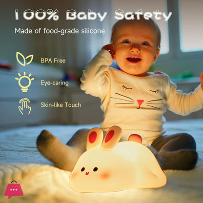 Silicone Rabbit Night Lamp – Rechargeable Cute Bunny LED Lamp with Touch Sensor & Adjustable Brightness (Kids Bedside Light)