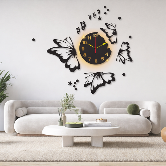 Butterfly Wall Clock with Backlight 24x24