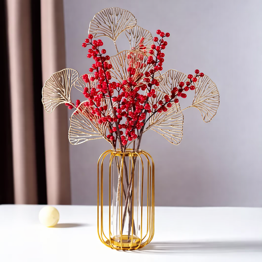 Golden Geometric Metal Flower Vase Modern Decor