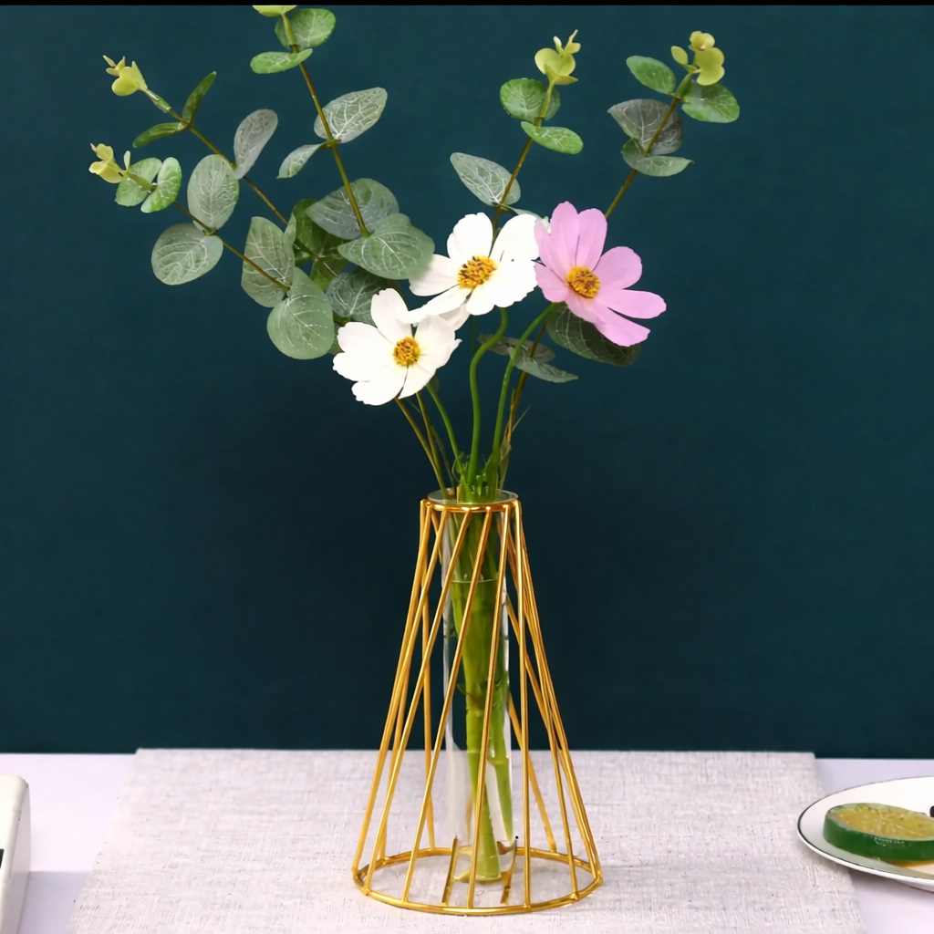 Golden Geometric Metal Flower Vase Modern Decor