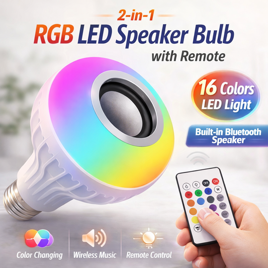 Smart LED RGB 12W Bluetooth Speaker Bulb – Color Changing Light with Remote & App Control (E27/B22)