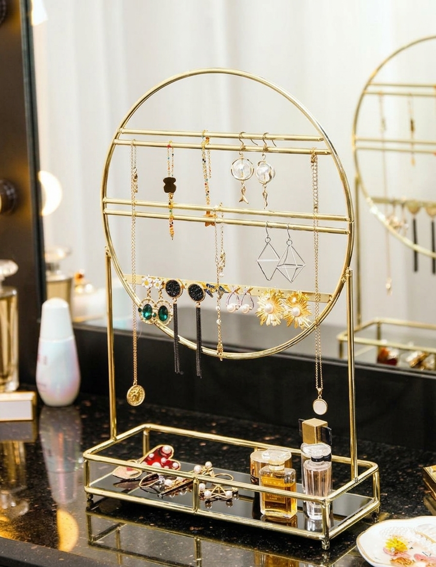Gold Metal Jewelry & Earring Organizer Rack