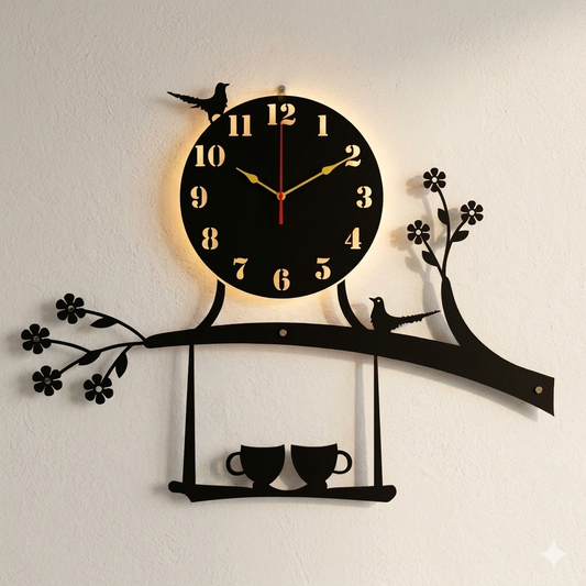 Laminated Wall Clock Bird Design With Light