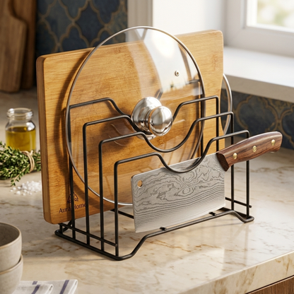 Multi-Functional Kitchen Cutting Board & Pot Lid Organizer Rack
