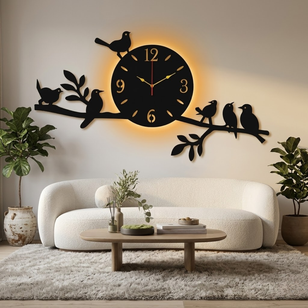 Laminated Wall Clock Bird Design With Light
