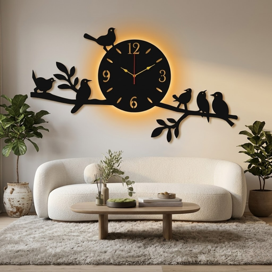 Laminated Wall Clock Bird Design With Light