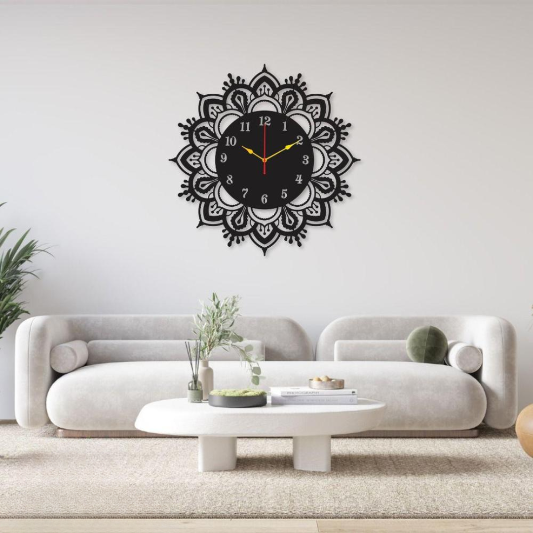 Black Mandala DIY Wall Clock 29x21 Decor