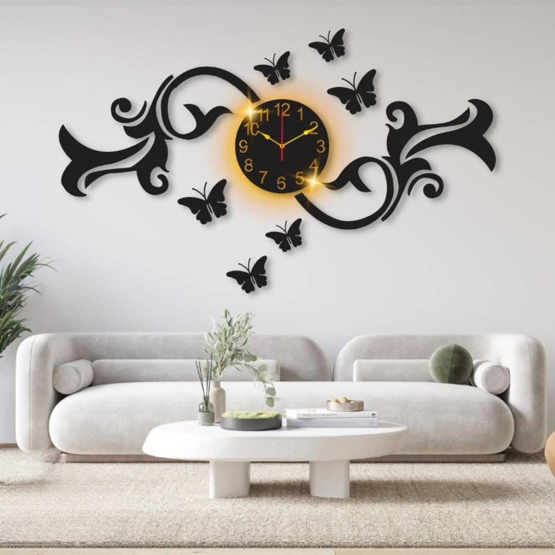 Butterfly Wall Clock With Light 24x16 Inch