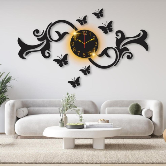 Butterfly Wall Clock With Light 24x16 Inch