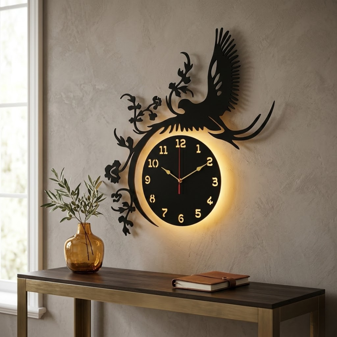 Laminated Wall Clock Eagle Design With Light