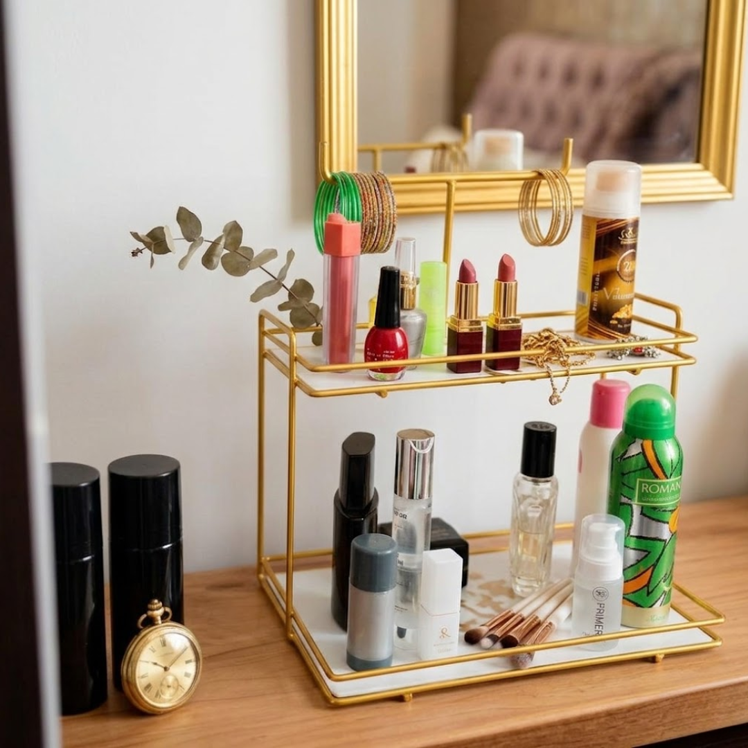 Gold 2 Layer Makeup Organizer with Bangles Hanger